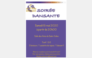 À vos agendas : soirée dansante du Club le samedi 16 mai !!